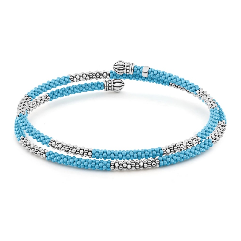 LAGOS Caviar Sterling Silver Blue Ceramic Beaded Coil Bracelet - Picture 5 of 16